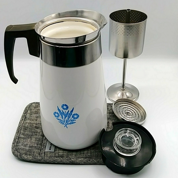 2 x 🪼HP! Blue Corn Flower Corning ware 9 Cup Stovetop Coffee Maker. Vintage - Picture 1 of 15